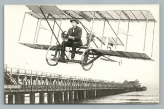 Biplane Man—long Beach Pier Rppc Studio Los Angeles Photo—airplane Aviation