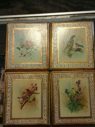Vintage Mc Imports Gold Leaf Set Of 4 Wood Wall Plaques Of Bird Made In Italy