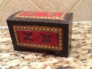 Polish Intricate Wooden Carved & Burnt Wood Painted Trinket/jewelry Box Poland