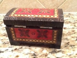 Polish Intricate Wooden Carved & Burnt Wood Painted Trinket/Jewelry Box Poland 3