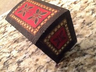 Polish Intricate Wooden Carved & Burnt Wood Painted Trinket/Jewelry Box Poland 4