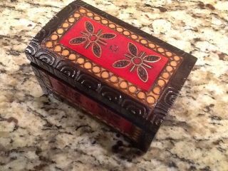Polish Intricate Wooden Carved & Burnt Wood Painted Trinket/Jewelry Box Poland 5