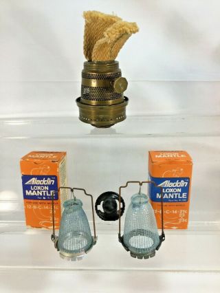 Vintage Aladdin Oil Lamp Model 23 Brass Burner Lox - On Gallery With 2 Mantles Cl