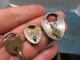 3 Different Old Brass Miniature Padlock Lock The Shortest Is 3/4 " Tall.  N/r