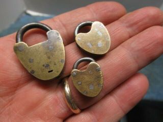 3 different old brass miniature padlock lock the shortest is 3/4 