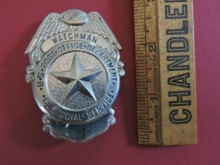 Rare Obsolete Us Post Office Department Watchman Custodial Services Badge Tdbr