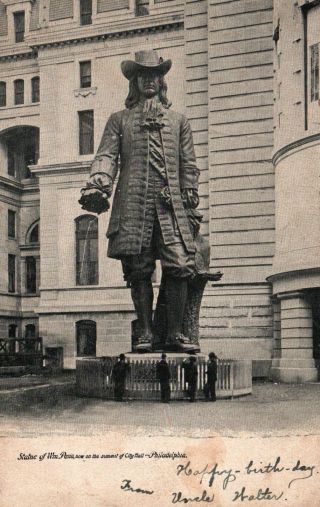 Philadelphia,  Pa,  Statue Of William Penn Now On City Hall,  Vintage Postcard G549