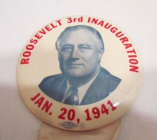Roosevelt 3rd Inauguration 1941 Fdr 3.  5 " Pinback Button & Montgomery Pa Ribbon