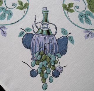Vtg Print Cotton Tablecloth Blue & Lavender - Wine Corn Chicks 52x47