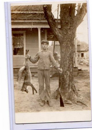 Real Photo Postcard Rppc - Hunting Boy Hunter With Fox