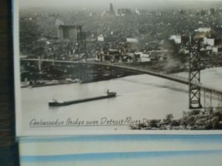 Aerial View Vintage Post Card Ambassador Bridge River Detroit Michigan