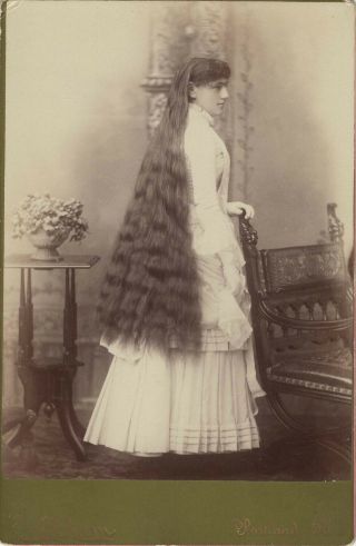 Profile Cabinet Card Of A Woman Showing Off Her Long,  Long Hair