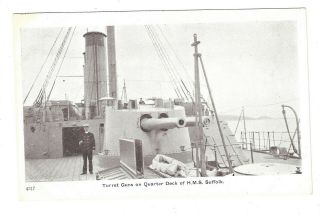Military Ship Turret Guns Deck Of H.  M.  S.  Suffolk Royal Navy Cruiser Postcard