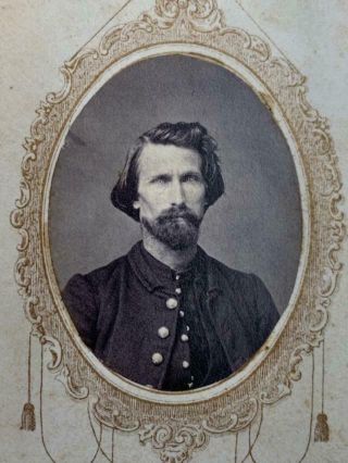 Antique Civil War Era Cdv Photo Young Bearded Soldier In Uniform Piercing Eyes