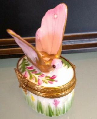 Limoges Box - Laure SÉlignac - Pink And Gold Butterfly & Flowers - Paris