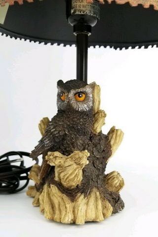 Rustic Owl Table Desk Top Carved Lamp with Metal Saw Blade Shade 2