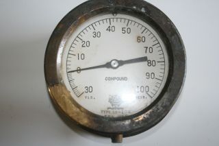 Antique Star Brass & Cast Iron Railroad Compound Pressure & Vacuum Gauge 2 2
