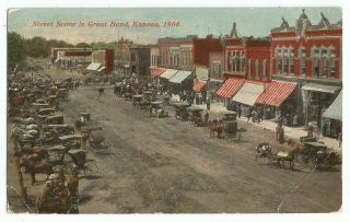 Great Bend,  Ks Kansas 1911 Postcard,  Historic Street Scene,  Horse And Wagon