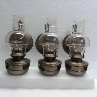 Vintage 3 Lamplight Farms Metal Glass Hurricane Oil Lamps Wall Mount