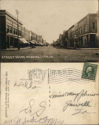 1914 Rppc Webster City,  Ia Street Scene Hamilton County Iowa Real Photo Post Card