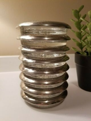 Set Of 8 Mid - Century Silver Plate Glass Coasters By Wes Blackinton