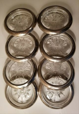 Set of 8 Mid - Century Silver Plate Glass Coasters by Wes Blackinton 3