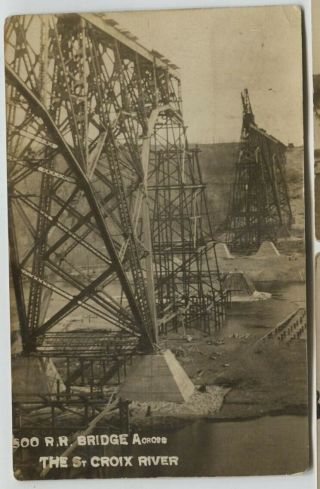 1910 Stillwater Minnesota St.  Croix River Soo Railroad Bridge Real Photo Rppc