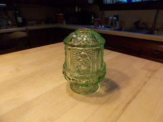 Vintage Light Green Stars And Bars Indiana Glass Fairy Lamp