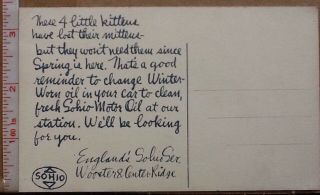 England ' s Sohio Service,  Wooster & Center Ridge,  Advertisment Postcard,  kittens 2