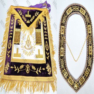 Masonic Regalia Lodge Past Master Apron With Metal Chain Collar Purple - Hse