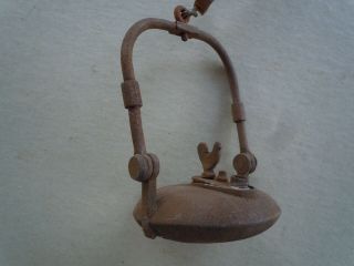 Antique Miners Oil Lamp,  Iron With A Rooster On The Fill Port