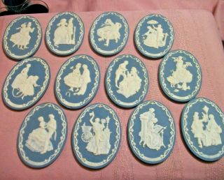 Wedgwood Jasperware Plaques/medallions - Set Of 12 Months Blue & White