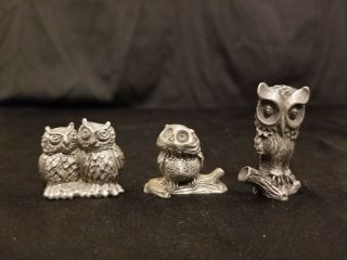 3 Wise Owl Pewter - Little Gallery 1975,  Hudson Fine Pewter 1982 & (1) Unbranded