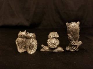3 Wise Owl Pewter - Little Gallery 1975,  Hudson Fine Pewter 1982 & (1) Unbranded 2