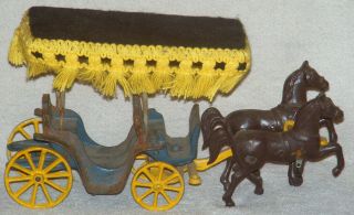 Antique Stanley Toys Cast Iron Horse Drawn Carriage 2