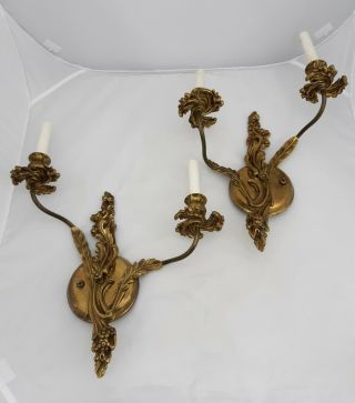 2 Vintage Brass French Style Candelabra Wall Sconce Light Fixtures Sweden