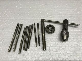 Vintage T - Handle Tap Hand Wrench And Assorted Tap And Die Tools Usa Made