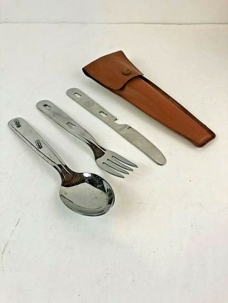 Vintage Imperial Boy Scouts Bsa Utensil Mess Set Fork Knife Spoon In Case