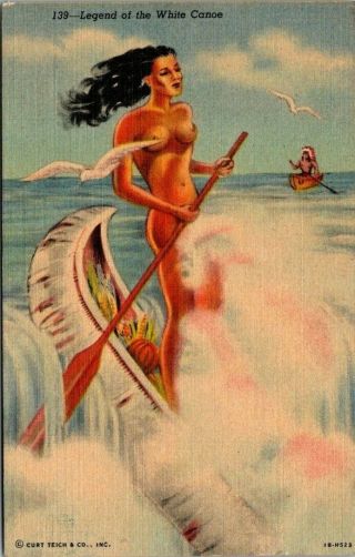 Postcard Ny York Niagara Falls Legend Of The White Canoe Maid Linen