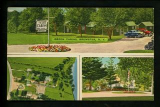 Motel Hotel Postcard York Ny Brewster Green Cabins Cars Linen Flowers Aerial