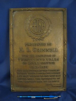 Aetna 1938 Life Insurance Bronze Relief Bronze Plaque - 25 Years Of Service