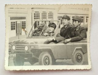 China Pla Soldier Studio Car Painting Background Chinese Photo 1970/80s