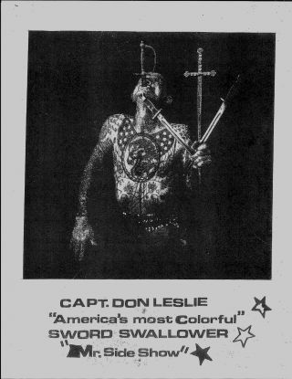 Sideshow Tattooed Man.  Capt.  Don Leslie.  1980s Booking Flyer.  Tattoo King
