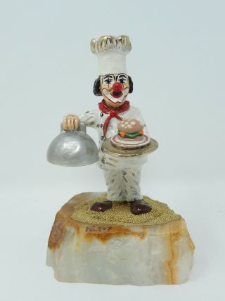 Ron Lee Clown Figurine 1983 Chef Cook Serving A Hamburger Onyx Base 24k Gold