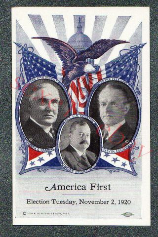 America First - For President Warren G Harding - Circa 1920 Postcard Grade 5