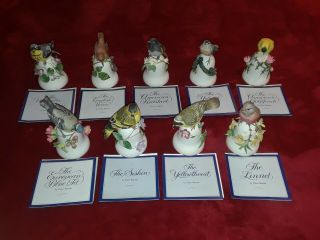 Set Of 9 Franklin Porcelain Bird Bells By Peter Barrett W/coas