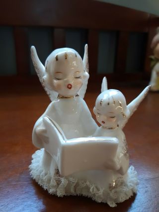 Vintage Choir Angels White With Gold Lace Trim Figurine