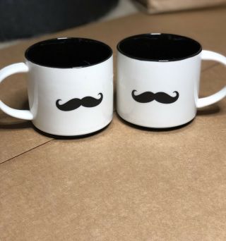Pier 1 Imports Stoneware Monsieur Mustache Coffee Cup Mug Stackable Set Of 2