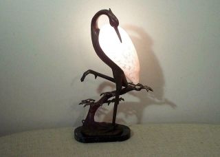 Andrea Sadek 1996 Tin Chi Art Glass Heron Crane Bird Statue Table Lamp Sculpture