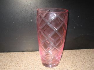 Ftd Pink Cut To Clear Criss Cross Pattern Vase Vugc 8 1/2 " Appr.  Tall Vguc